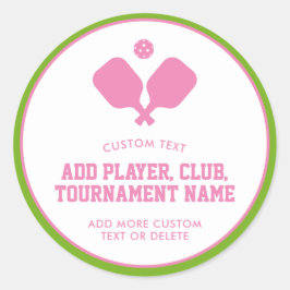 Pickleball Party Paddles Roze Groen Custom Ronde Sticker