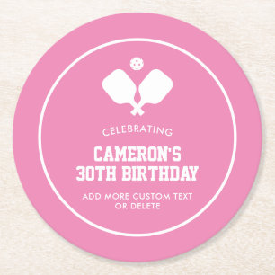 Pickleball Party Paddles Roze Wit Custom Ronde Kartonnen Onderzetter