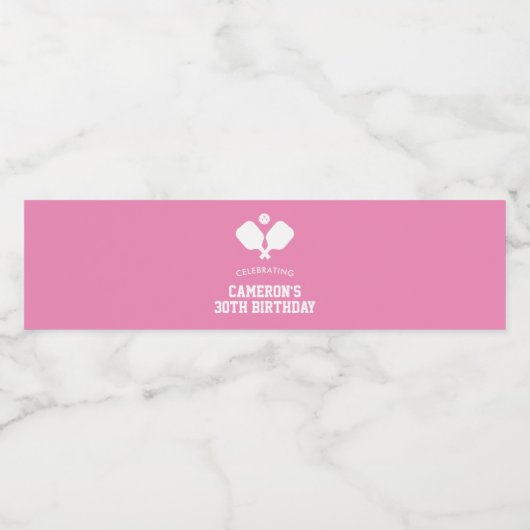 Pickleball Party Paddles Roze Wit Custom Waterfles Etiket (Enkel label)