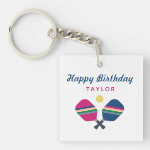 Pickleball Party - Persoonlijke naam Blauwe Partij Sleutelhanger