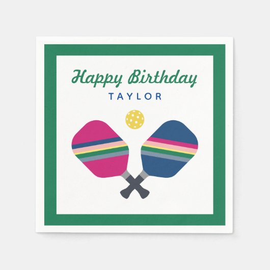 Pickleball Party Persoonlijke naam Groen Napkins Servet (Voorkant)