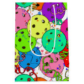 Pickleball Party Pickleball Ballonnen op Wit Medium Cadeauzakje (Achterkant)