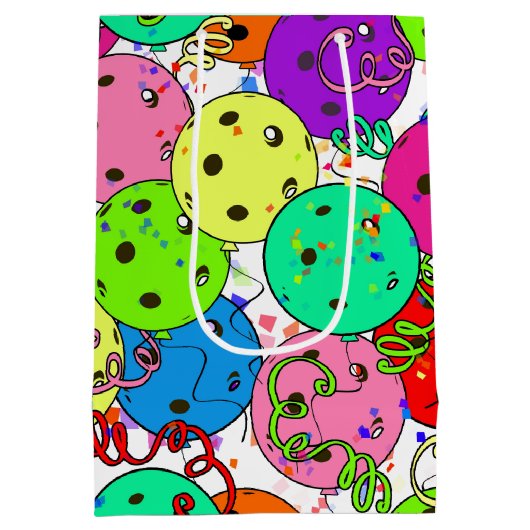 Pickleball Party Pickleball Ballonnen op Wit Medium Cadeauzakje (Achterkant)