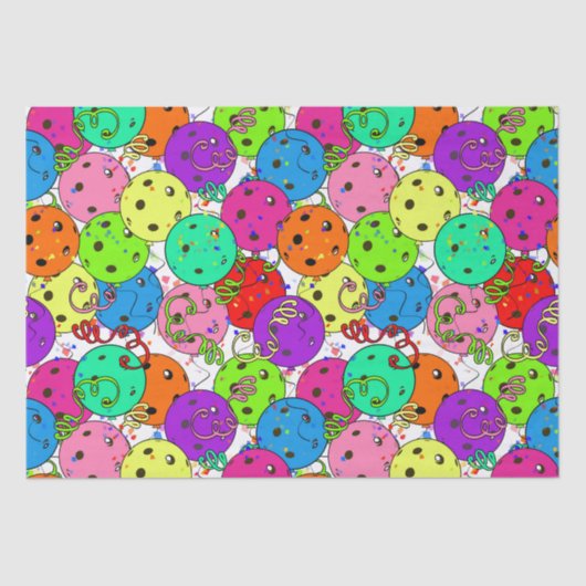 Pickleball Party Pickleball Ballonnen op Wit Tissuepapier (Voorkant)