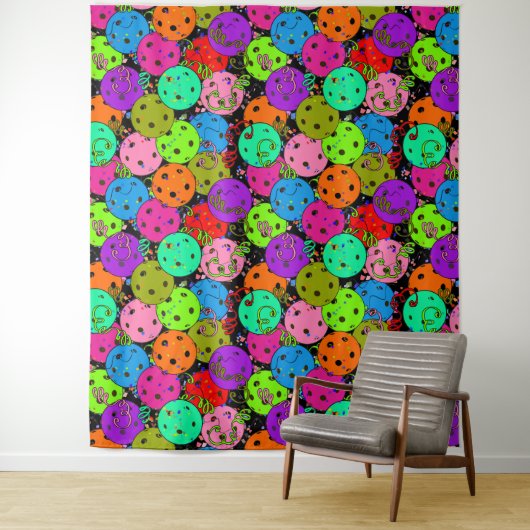 Pickleball Party Pickleball Ballonnen op zwart Wandkleed (In situ)