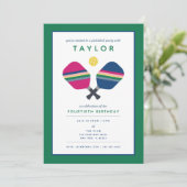 Pickleball Party Sports Blue Green Invitation Kaart (Staand voorkant)