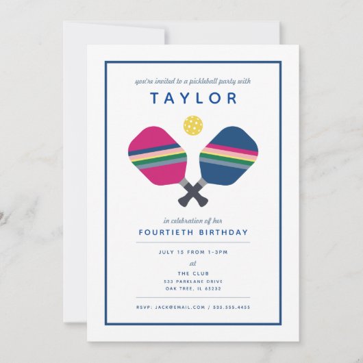 Pickleball Party Sports Blue Green Invitation Kaart (Voorkant)