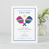 Pickleball Party Sports Blue Green Invitation Kaart (Staand voorkant)