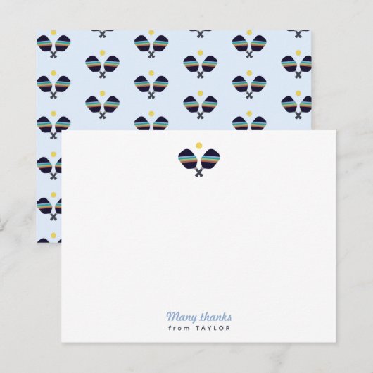 Pickleball Party Sports Dark Blue Striped Paddles Bedankkaart (Voorkant / Achterkant)