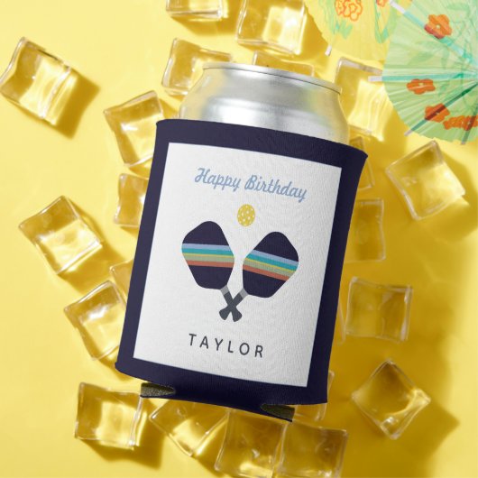 Pickleball Party Sports Dark Blue Striped Paddles Blikjeskoeler (Insitu Zomer)