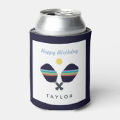 Pickleball Party Sports Dark Blue Striped Paddles Blikjeskoeler (Blikje Voorkant)