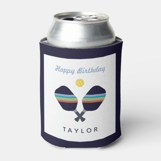 Pickleball Party Sports Dark Blue Striped Paddles Blikjeskoeler (Blikje Voorkant)