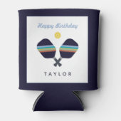 Pickleball Party Sports Dark Blue Striped Paddles Blikjeskoeler (Voorkant)