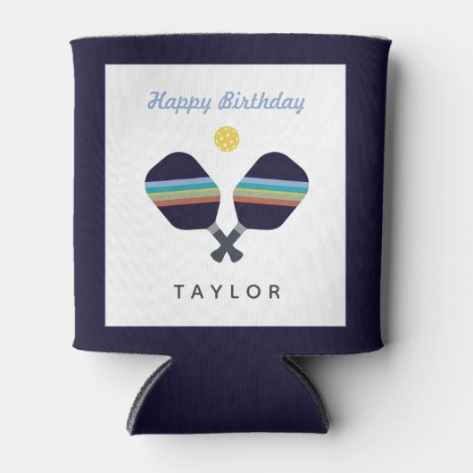 Pickleball Party Sports Dark Blue Striped Paddles Blikjeskoeler (Voorkant)