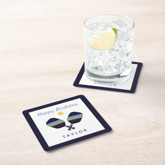 Pickleball Party Sports Dark Blue Striped Paddles Kartonnen Onderzetters (Insitu)