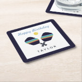 Pickleball Party Sports Dark Blue Striped Paddles Kartonnen Onderzetters (Schuin)