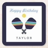 Pickleball Party Sports Dark Blue Striped Paddles Kartonnen Onderzetters (Voorkant)