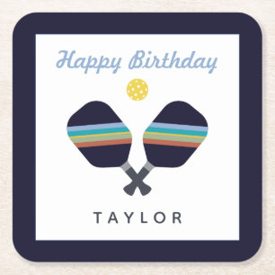 Pickleball Party Sports Dark Blue Striped Paddles Kartonnen Onderzetters