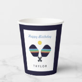 Pickleball Party Sports Dark Blue Striped Paddles Papieren Bekers (Voorkant)