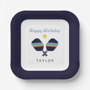 Pickleball Party Sports Dark Blue Striped Paddles Papieren Bordje