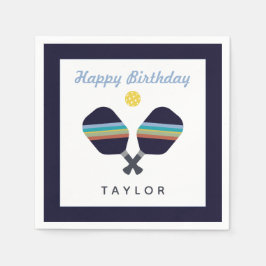 Pickleball Party Sports Dark Blue Striped Paddles Servet