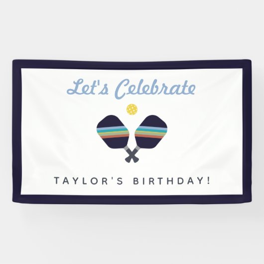 Pickleball Party Sports Dark Blue Striped Paddles Spandoek (Horizontaal)