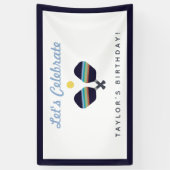 Pickleball Party Sports Dark Blue Striped Paddles Spandoek (Verticaal)