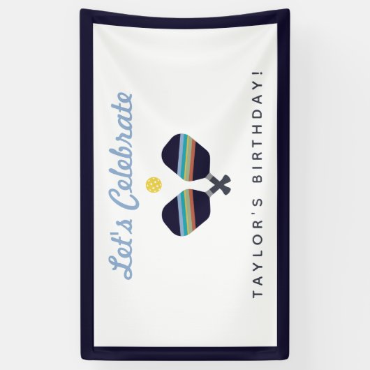 Pickleball Party Sports Dark Blue Striped Paddles Spandoek (Verticaal)