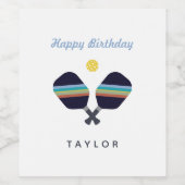 Pickleball Party Sports Dark Blue Striped Paddles Wijn Etiket (Enkel label)