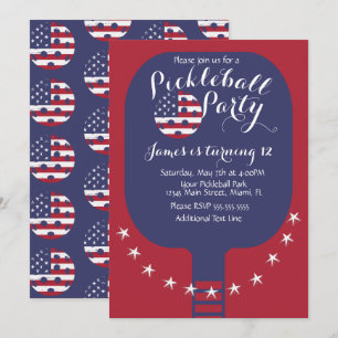 Pickleball Party Stars en Stripes Patriotic Kaart