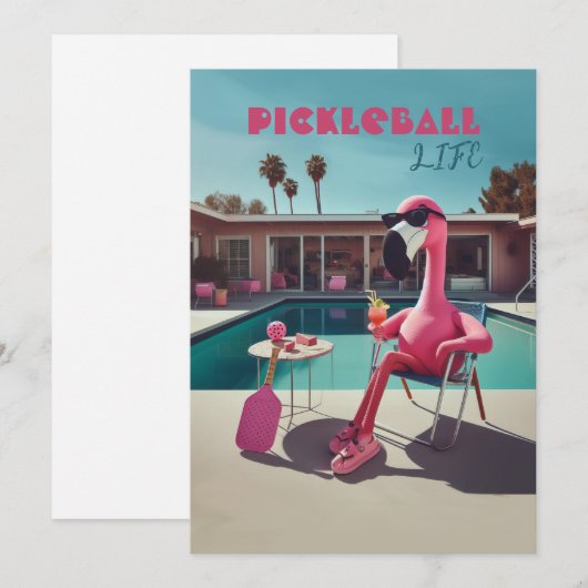 Pickleball Party Toernooi Uitnodigingen Flamingo (Voorkant / Achterkant)