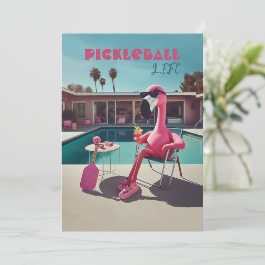 Pickleball Party Toernooi Uitnodigingen Flamingo (Staand voorkant)