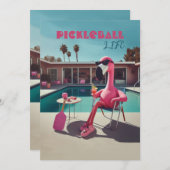 Pickleball Party Toernooi Uitnodigingen Flamingo (Voorkant / Achterkant)