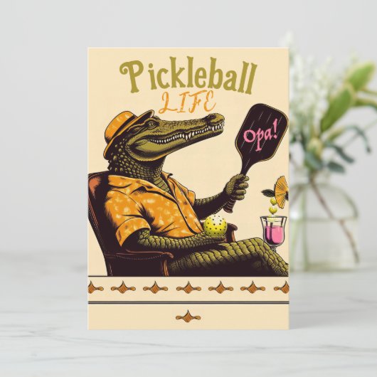 Pickleball Party Toernooi Uitnodigingen Krokodil (Staand voorkant)