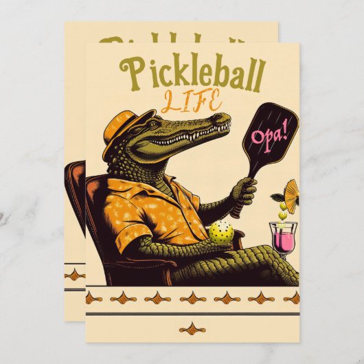 Pickleball Party Toernooi Uitnodigingen Krokodil (Voorkant / Achterkant)