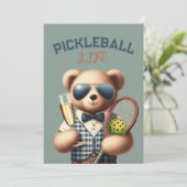 Pickleball Party Toernooi Uitnodigingen Teddy Bear (Staand voorkant)