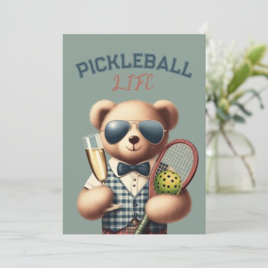 Pickleball Party Toernooi Uitnodigingen Teddy Bear (Staand voorkant)