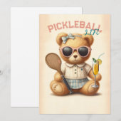 Pickleball Party Toernooi Uitnodigingen Teddy Bear (Voorkant / Achterkant)