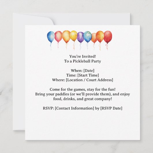 Pickleball Party Verjaardag Kaart (Achterkant)