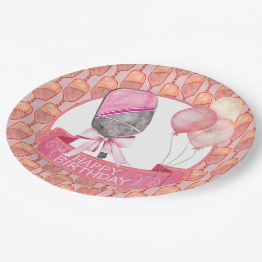 Pickleball Party Verjaardag Papieren Bordje (Gekanteld)