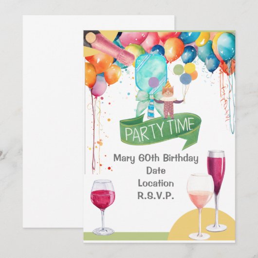 Pickleball Party Verjaardag waterverf Kaart (Voorkant / Achterkant)