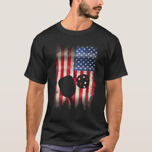 Pickleball Patriotic USA American Flag 4 juli T-shirt (Voorkant)