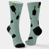 Pickleball Patroon Huisdier Foto Groen Gepersonali Sokken (Gebogen)