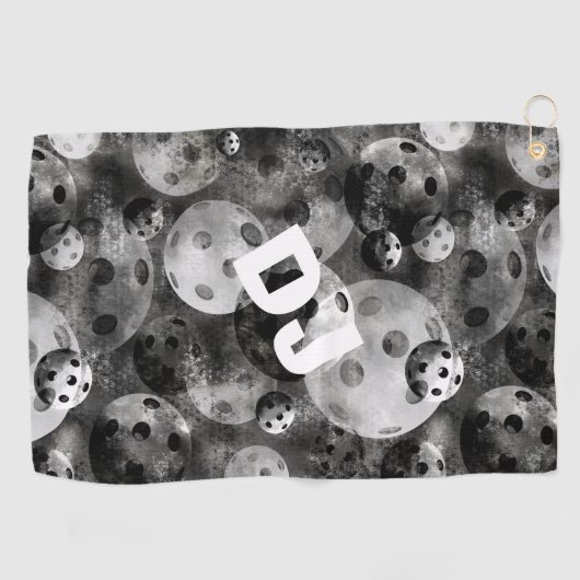 Pickleball Pattern Grey Initialen Golfhanddoek (Horizontaal)
