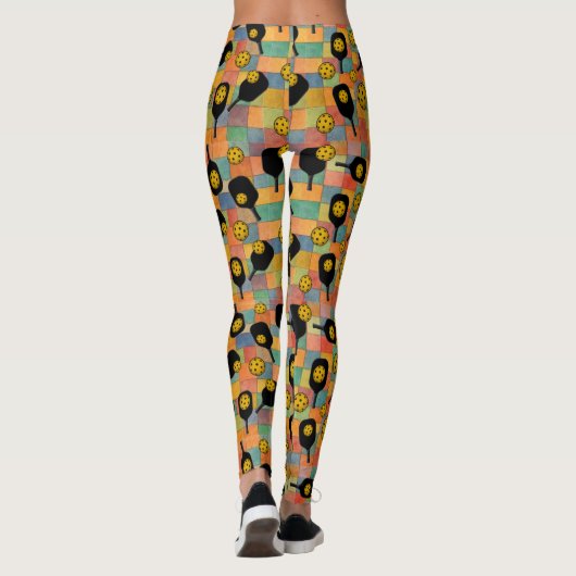 Pickleball Paul Klee Style Paddle Pattern Leggings (Achterkant)