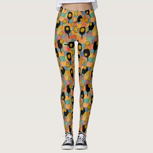 Pickleball Paul Klee Style Paddle Pattern Leggings (Voorkant)