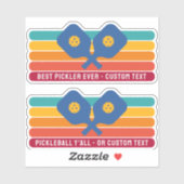 Pickleball-pedalen, Retrostrips, aangepaste tekst Sticker (Vel)