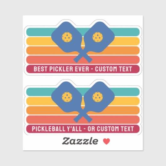 Pickleball-pedalen, Retrostrips, aangepaste tekst Sticker (Vel)