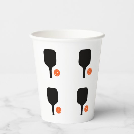 Pickleball peddel & sinaasappel pickleball papieren bekers (Achterkant)