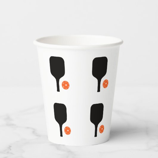 Pickleball peddel & sinaasappel pickleball papieren bekers (Voorkant)